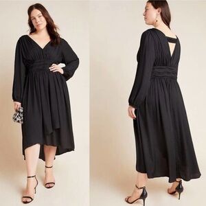 Anthropologie Gwendolyn V Neck Long Sleeve Midi Dress Size 6